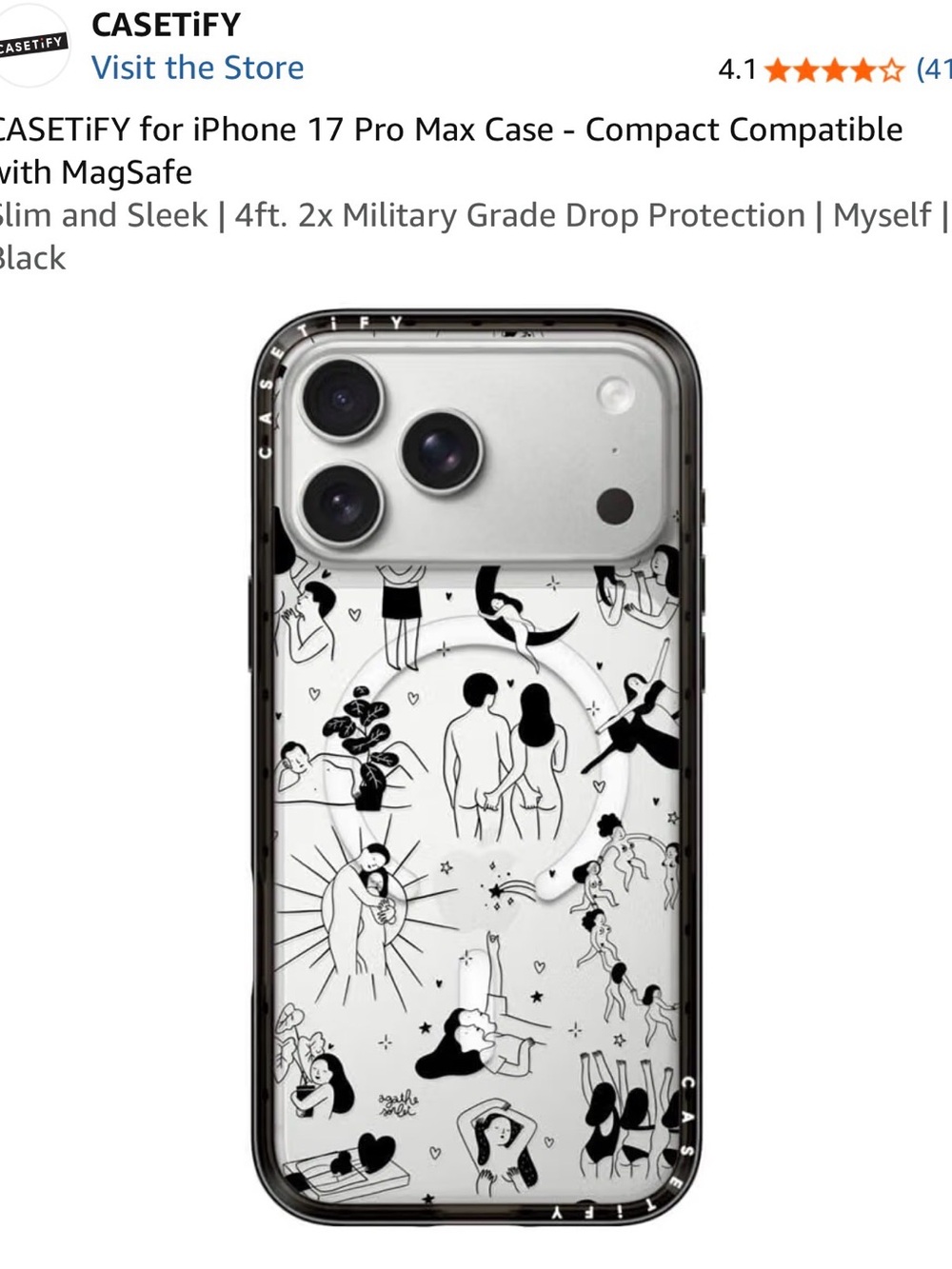 Casetify Black & White Illustrated Couples Clear iPhone Case